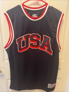 Active USA Men's Navy Blue Red White USA Basketball Jersey
